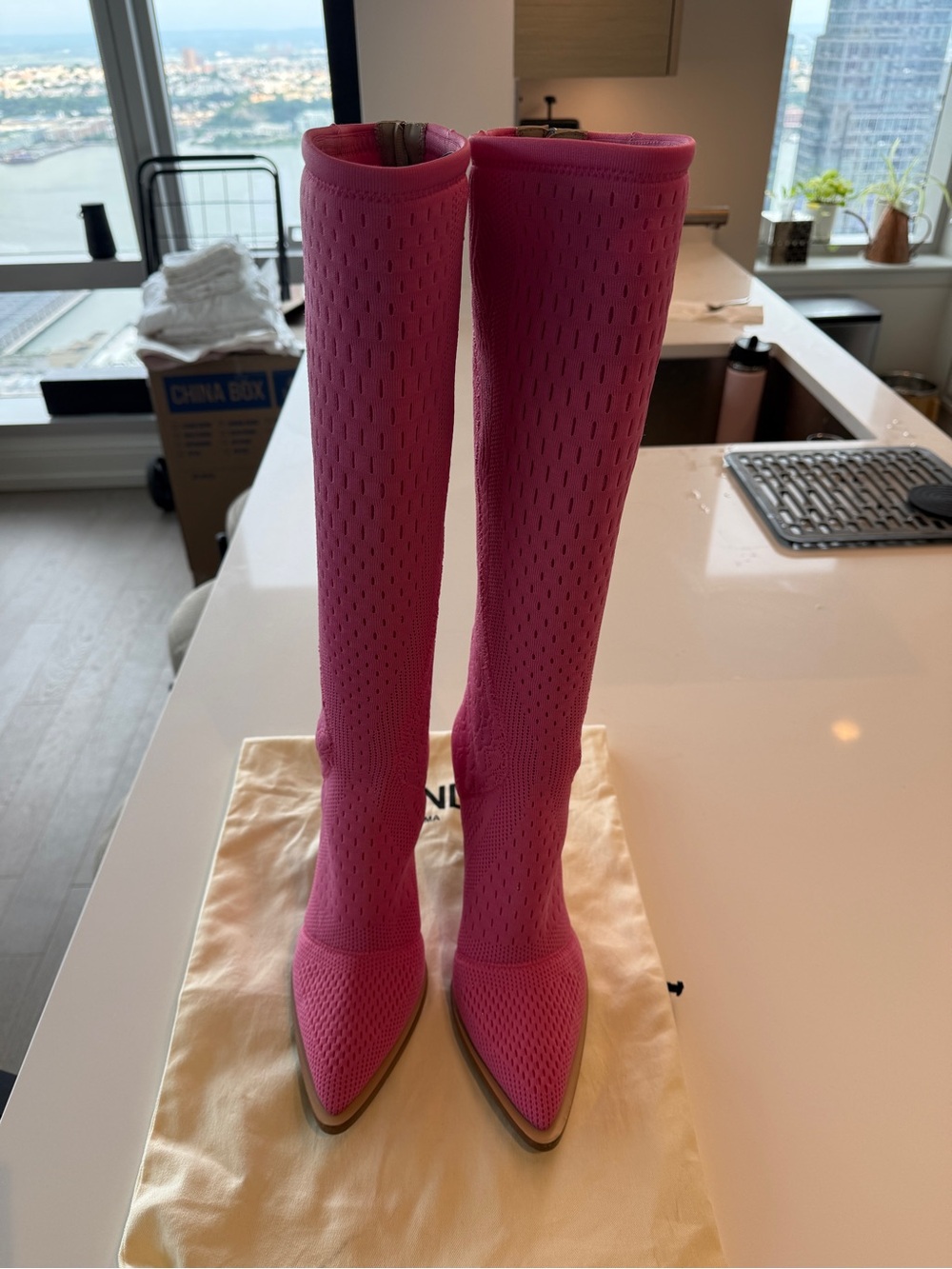 Fendi Hot Pink Knit Pointed-Toe Boots